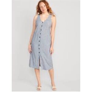 New Old Navy Sleeveless‎ Linen-Blend Button- Front Midi Shift Dress XL
